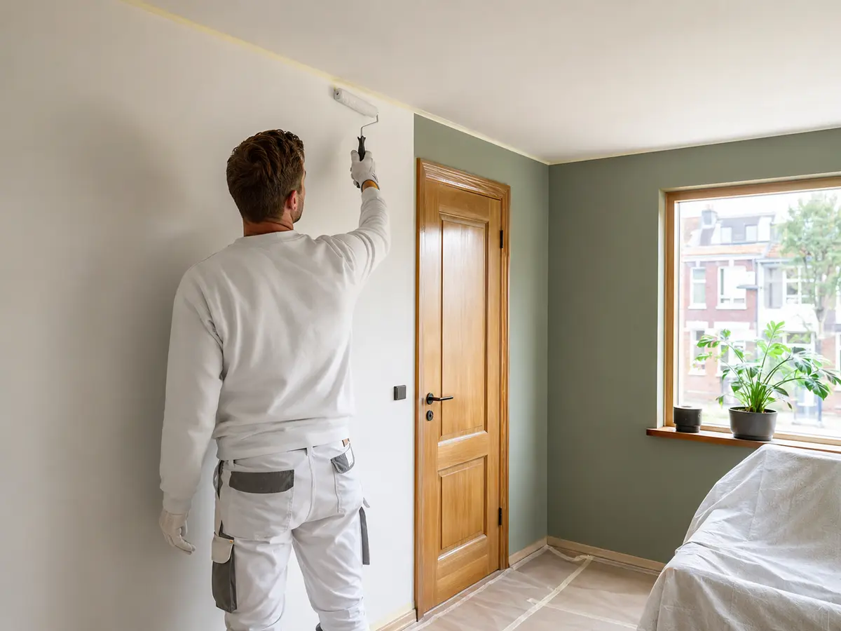Professioneel binnenschilderwerk aan een wand